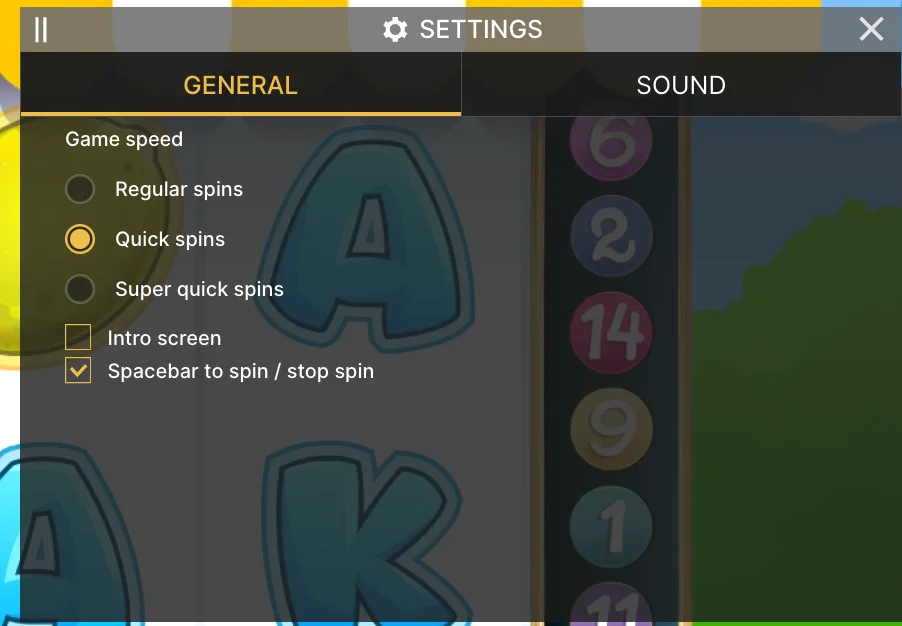 Game settings — customize spin speed and controls to match your preferred strategy and playing style